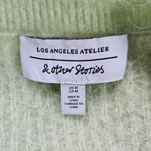 & OTHER STORIES Los Angeles Alpaca Blend V-Neck Sweater Ribbed Knit Oversized M - Picture 5 of 9